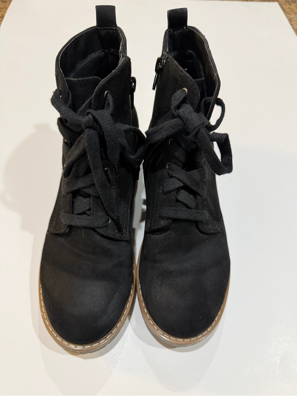 Kensie Black Lace-Up Ankle Boots with Tan Sole